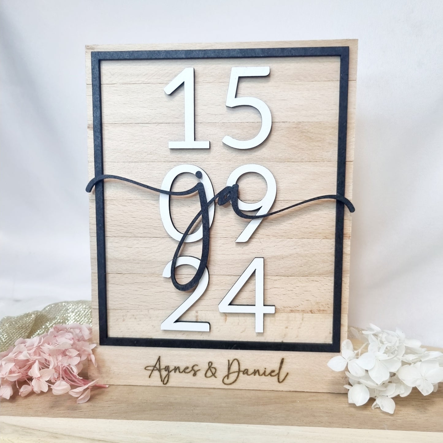 Geschenk zur Hochzeit | Holzschild | Jahrestag | Ja | Personalisiert