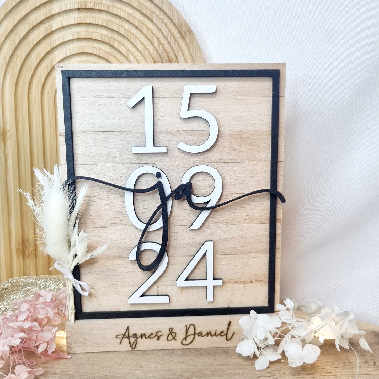 Geschenk zur Hochzeit | Holzschild | Jahrestag | Ja | Personalisiert