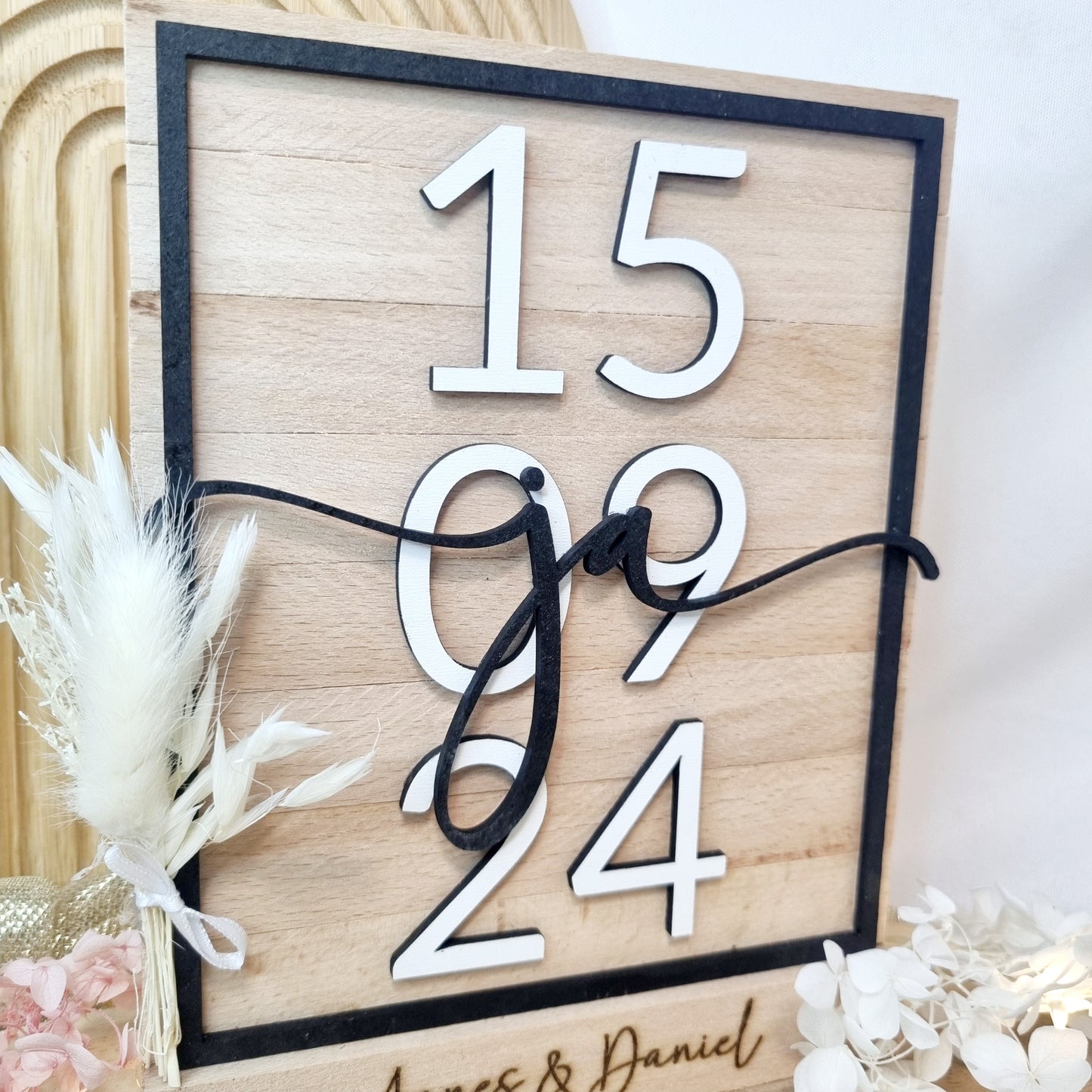 Geschenk zur Hochzeit | Holzschild | Jahrestag | Ja | Personalisiert