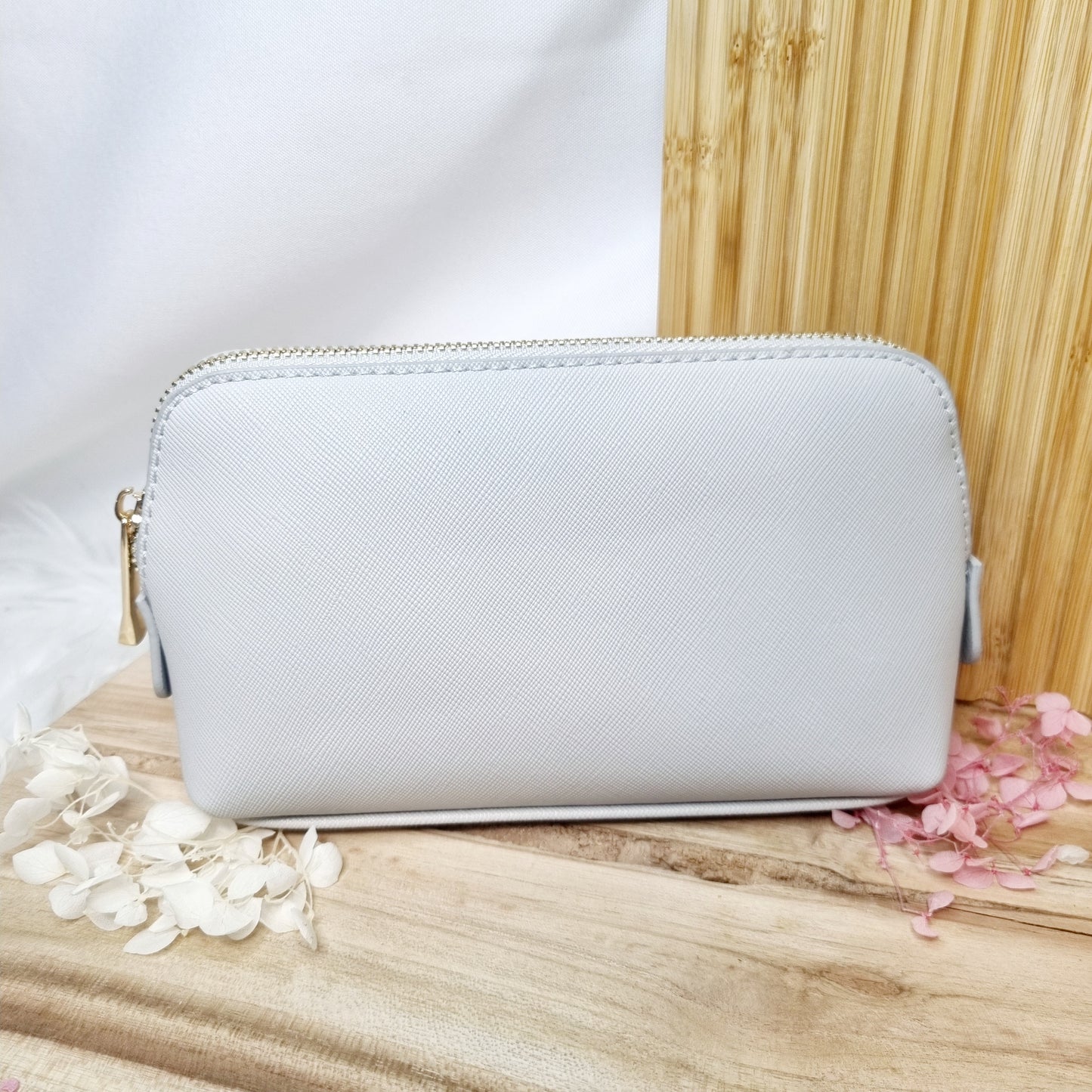 Personalisierte Kosmetiktasche aus PU-Leder – Grau