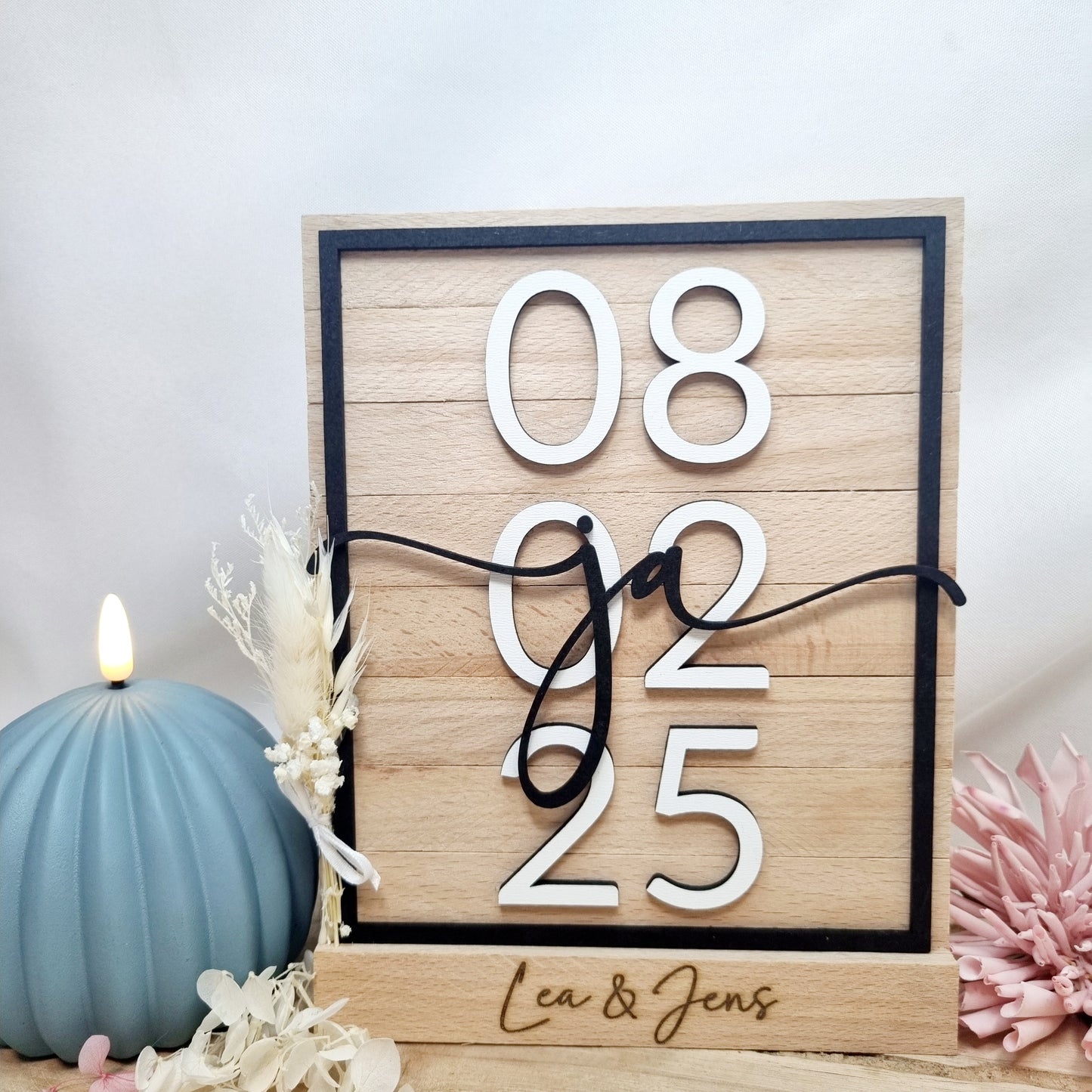 Geschenk zur Hochzeit | Holzschild | Jahrestag | Ja | Personalisiert