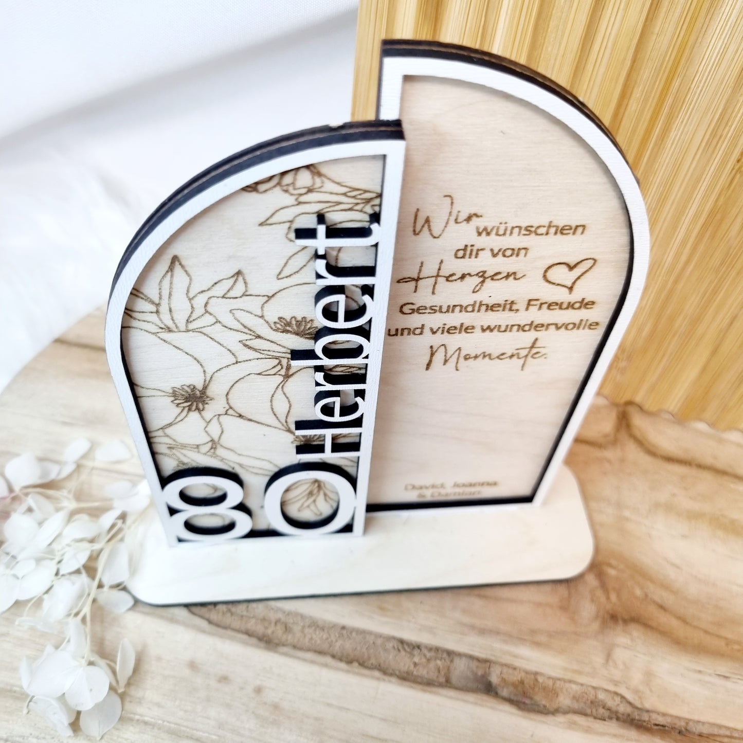 Geschenk zum Geburtstag | Personalisierte Holzdekoration mit Gravur