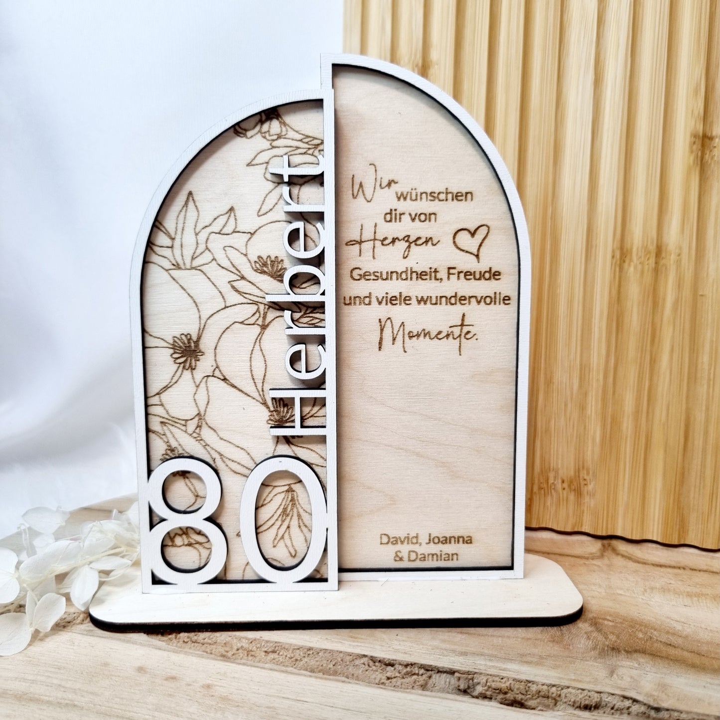 Geschenk zum Geburtstag | Personalisierte Holzdekoration mit Gravur
