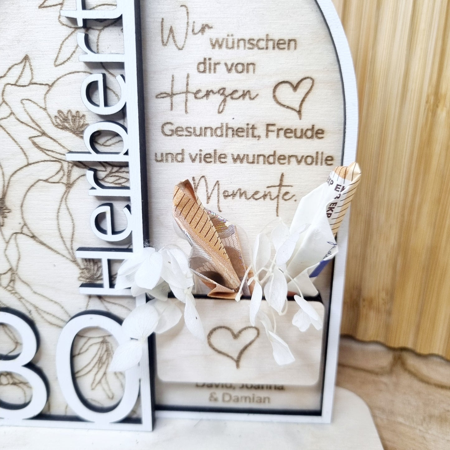 Geschenk zum Geburtstag | Personalisierte Holzdekoration mit Gravur