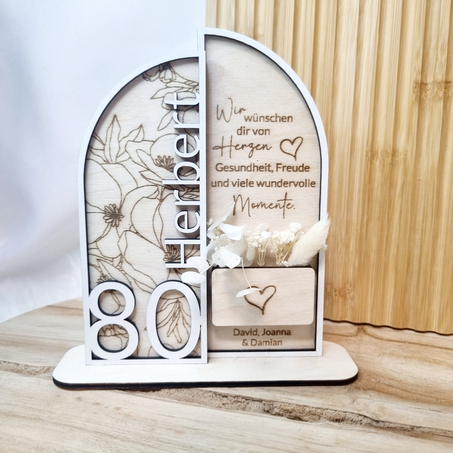 Geschenk zum Geburtstag | Personalisierte Holzdekoration mit Gravur