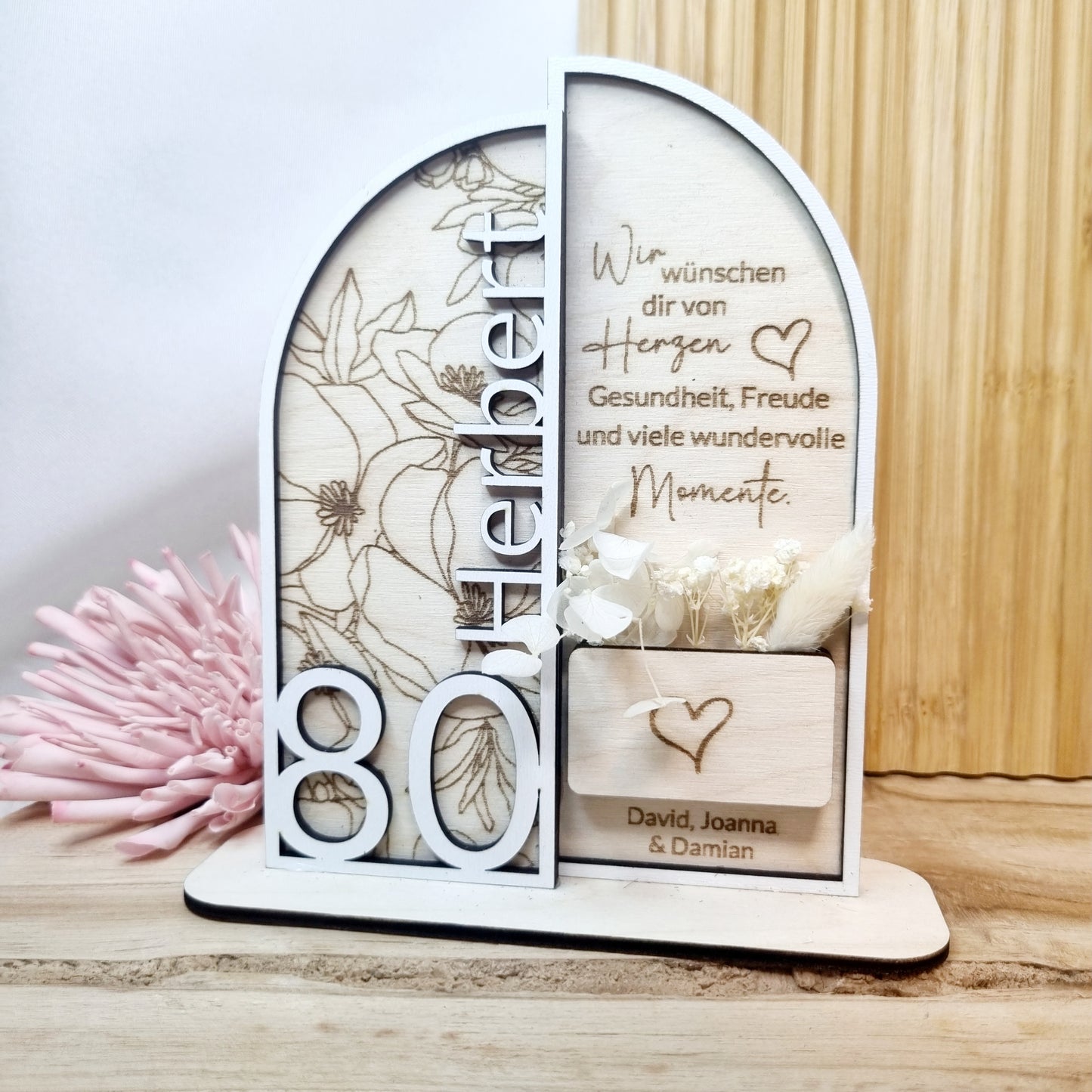 Geschenk zum Geburtstag | Personalisierte Holzdekoration mit Gravur