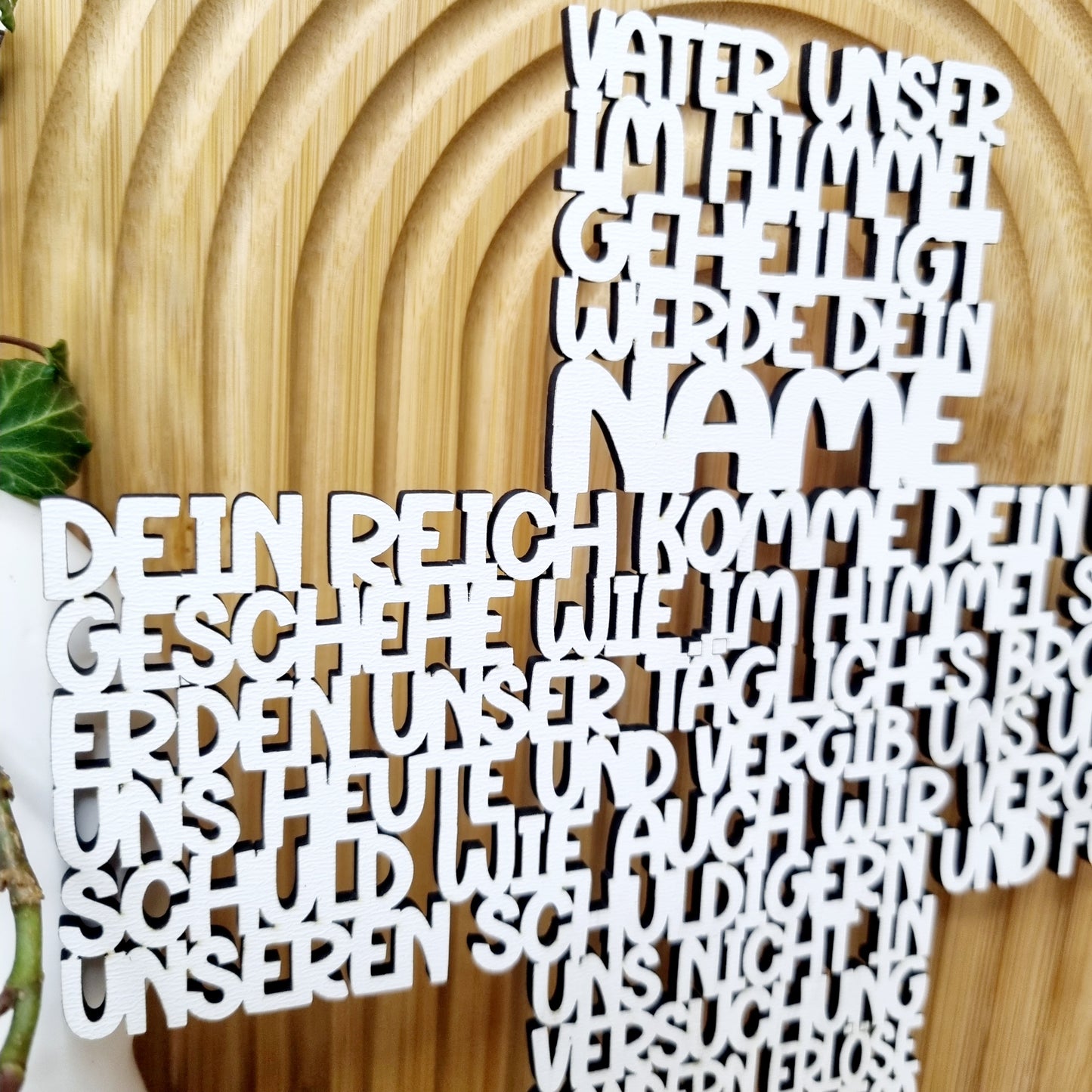 Geschenk zur Taufe | Kommunion & Konfirmation | Vater Unser | Kreuz | Holz | Gebet | Deutsch | Christen | Gold | Geschenkidee