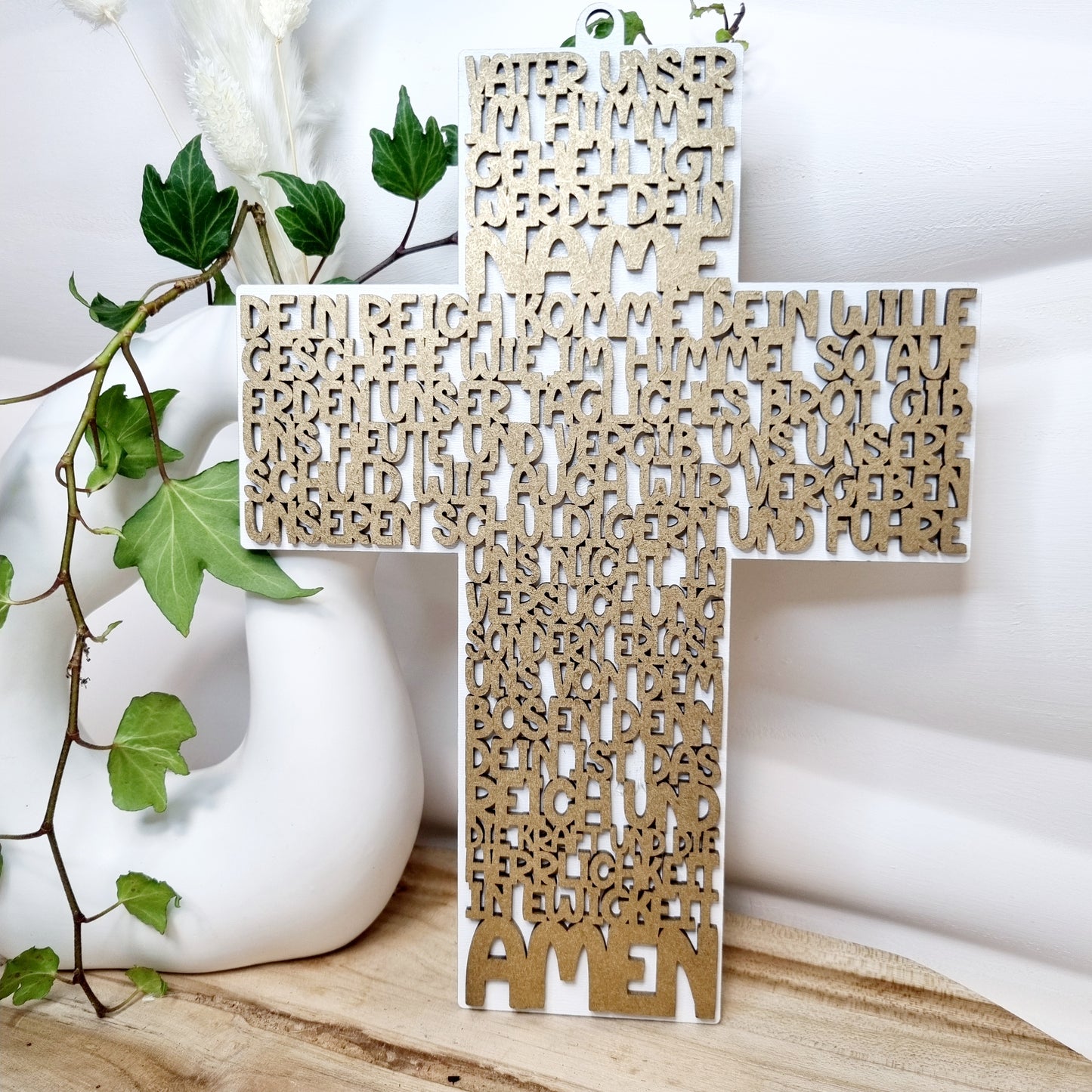 Kreuz Vater Unser zum Aufhängen– Einzigartiges Erinnerungsstück zur Taufe | Kommunion & Konfirmation | Holz | Gebet | Deutsch | Christen