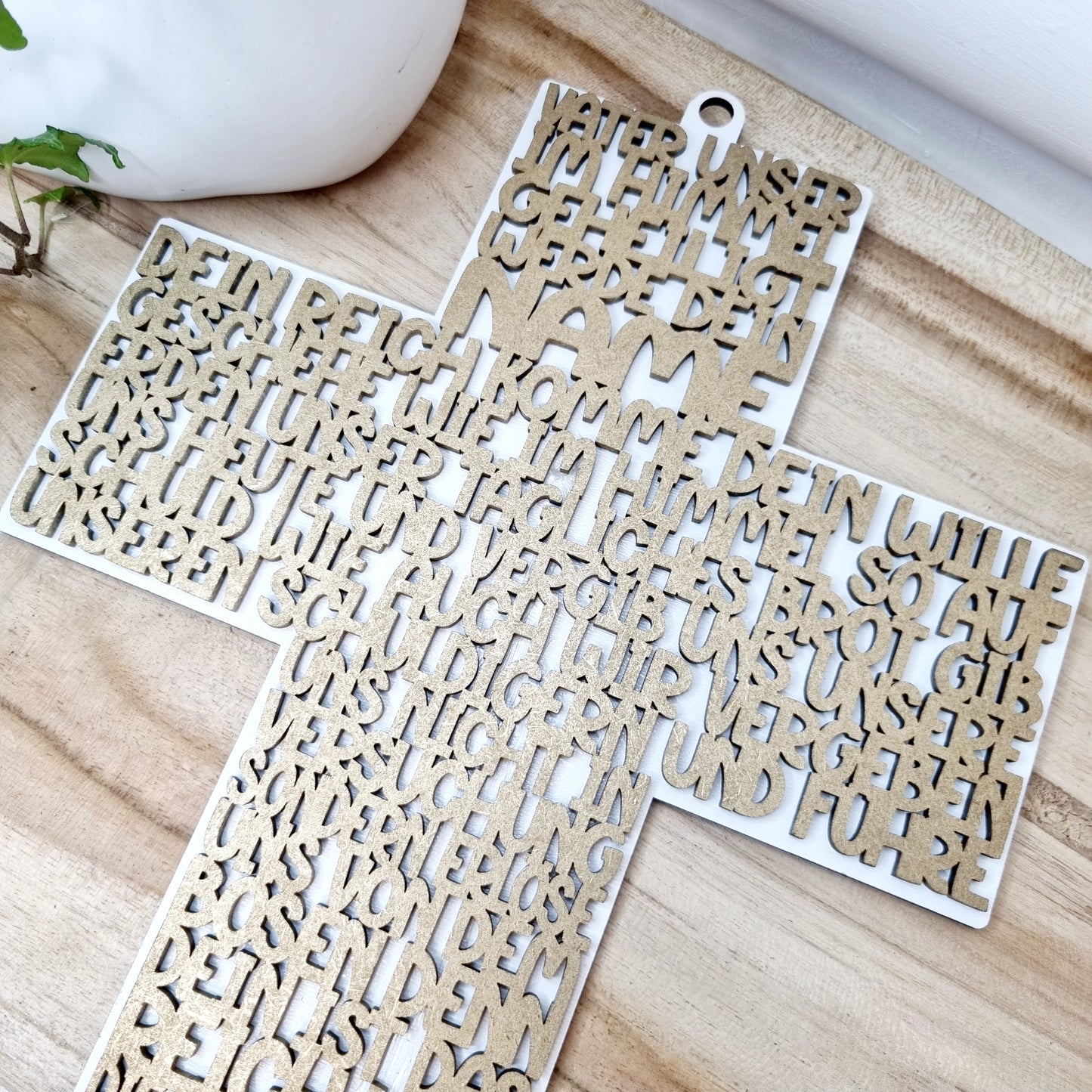 Kreuz Vater Unser zum Aufhängen– Einzigartiges Erinnerungsstück zur Taufe | Kommunion & Konfirmation | Holz | Gebet | Deutsch | Christen