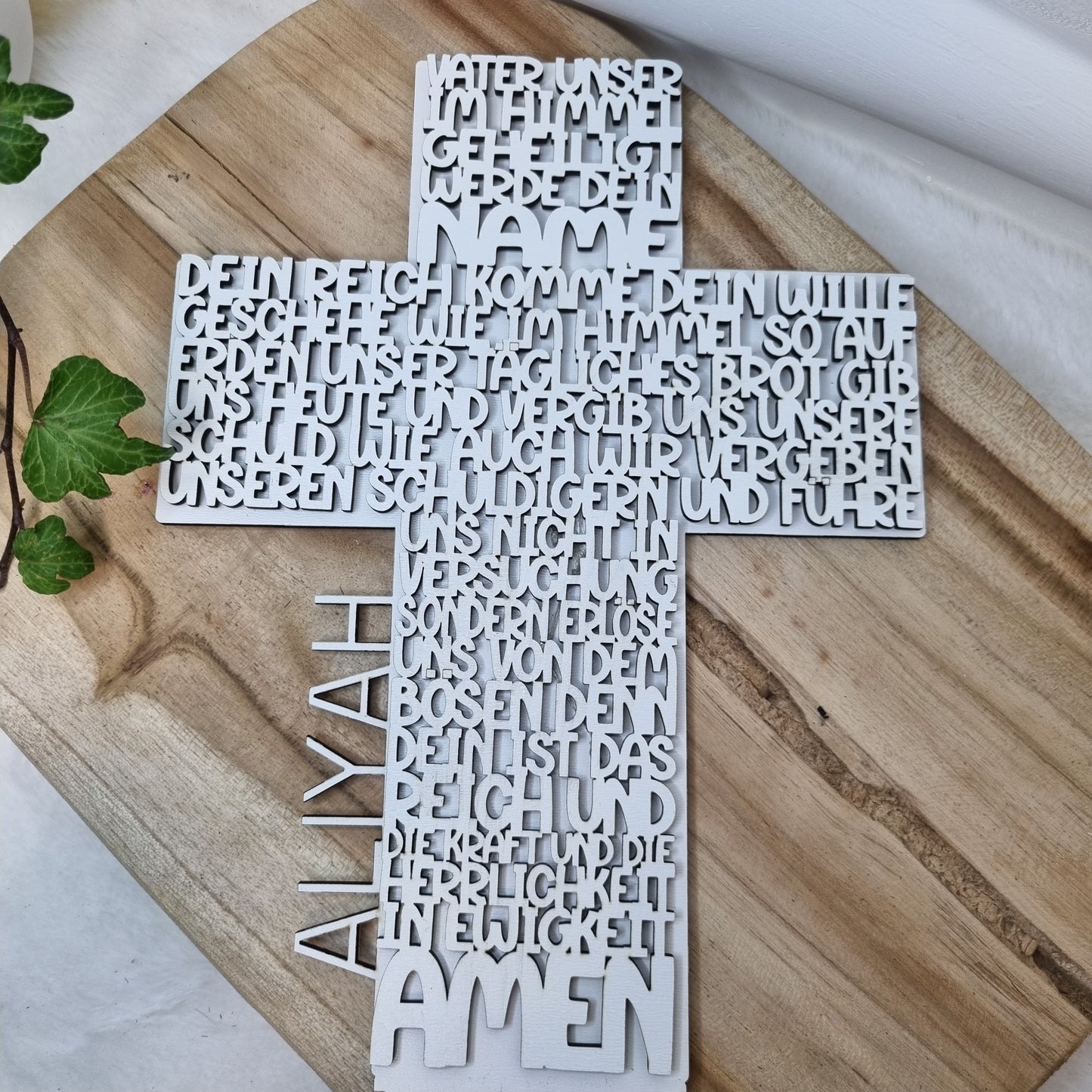 Kreuz Vater Unser zum Aufhängen– Einzigartiges Erinnerungsstück zur Taufe | Kommunion & Konfirmation | Holz | Gebet | Deutsch | Christen