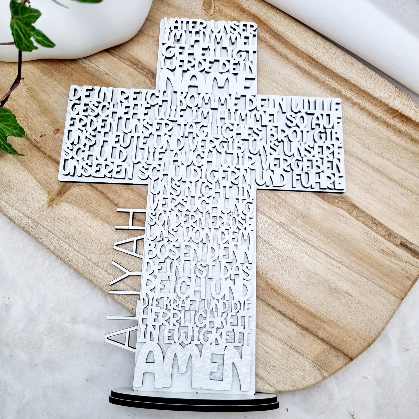 Geschenk zur Taufe | Kommunion & Konfirmation | Vater Unser | Kreuz | Holz | Gebet | Deutsch | Christen | Gold | Geschenkidee