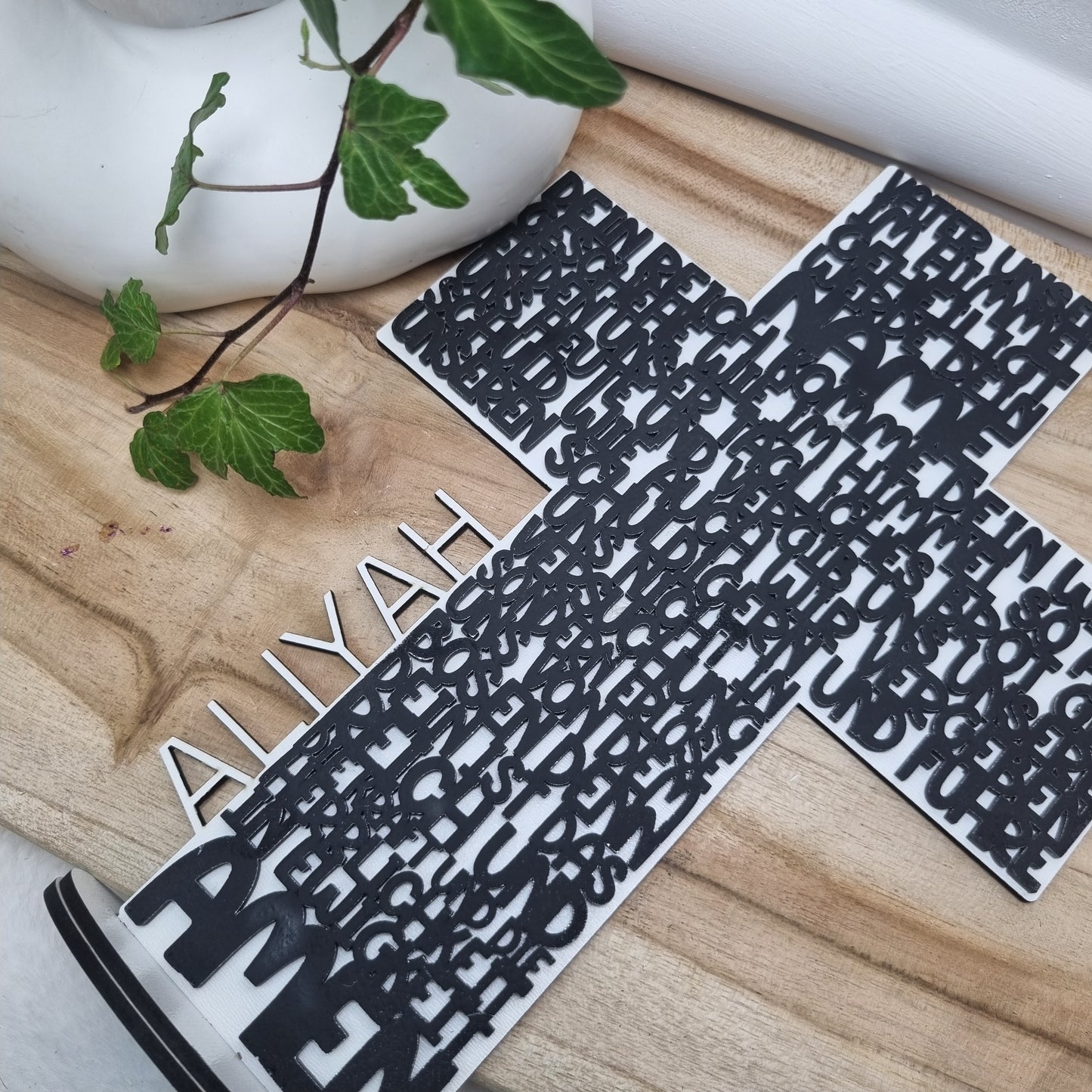 Geschenk zur Taufe | Kommunion & Konfirmation | Vater Unser | Kreuz | Holz | Gebet | Deutsch | Christen | Gold | Geschenkidee