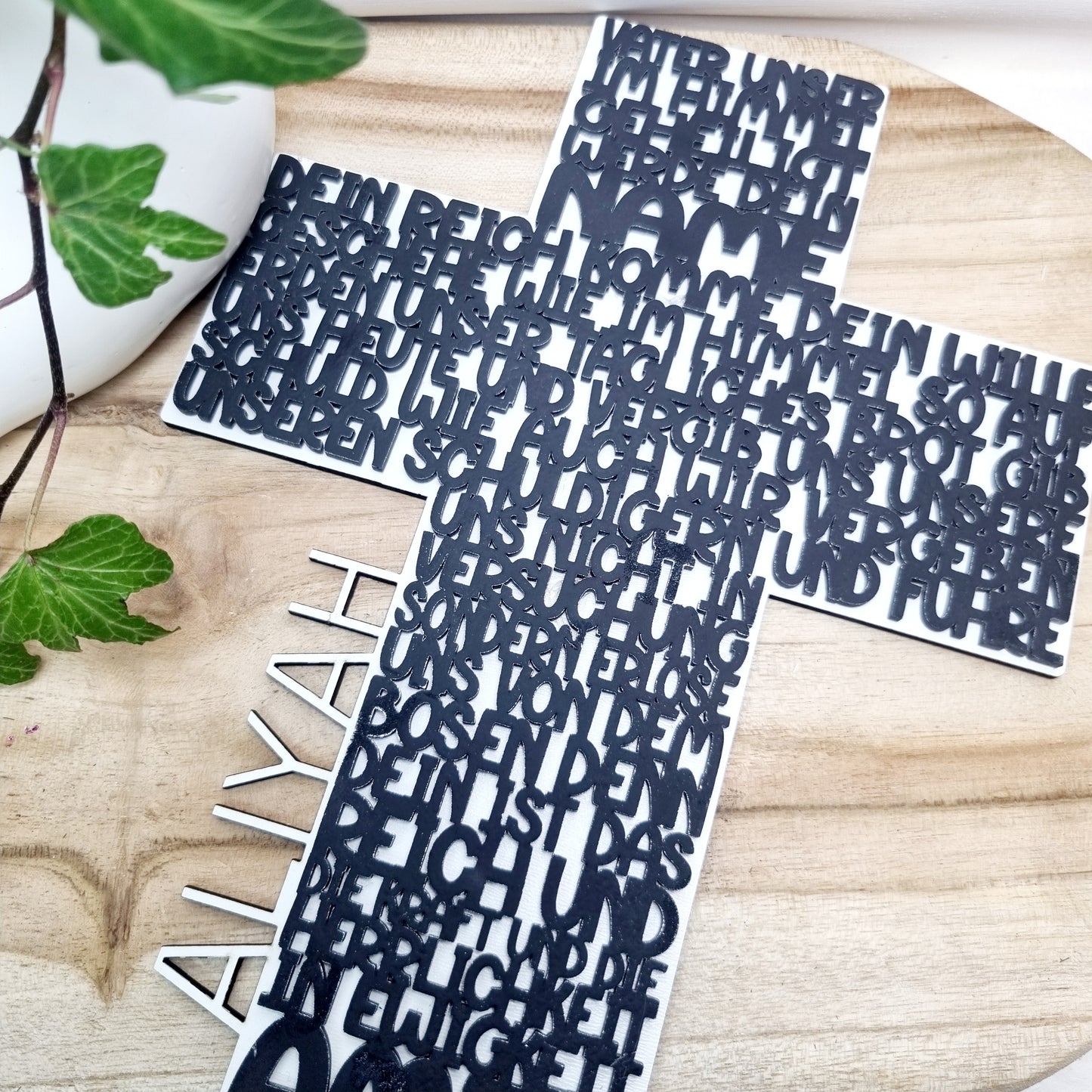 Geschenk zur Taufe | Kommunion & Konfirmation | Vater Unser | Kreuz | Holz | Gebet | Deutsch | Christen | Gold | Geschenkidee