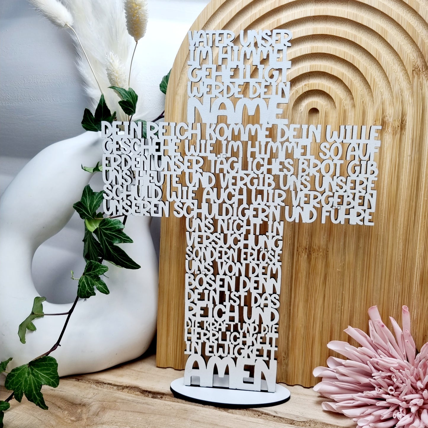 Geschenk zur Taufe | Kommunion & Konfirmation | Vater Unser | Kreuz | Holz | Gebet | Deutsch | Christen | Gold | Geschenkidee
