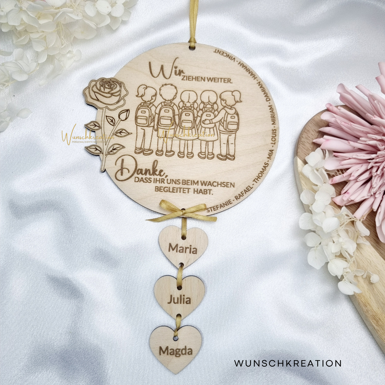 Personalisiertes Abschiedsgeschenk Holzschild – Für Krippe, Kindergarten oder Grundschule – Mit Namen & Herzen – Erzieherin – Lehrerin