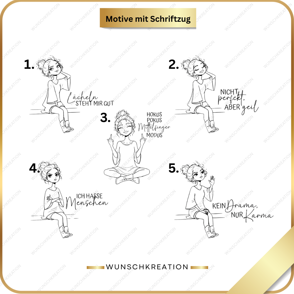 Gravierte Steingut Tasse Grün/Beige | Handgezeichnete Sarkasmus-Motive