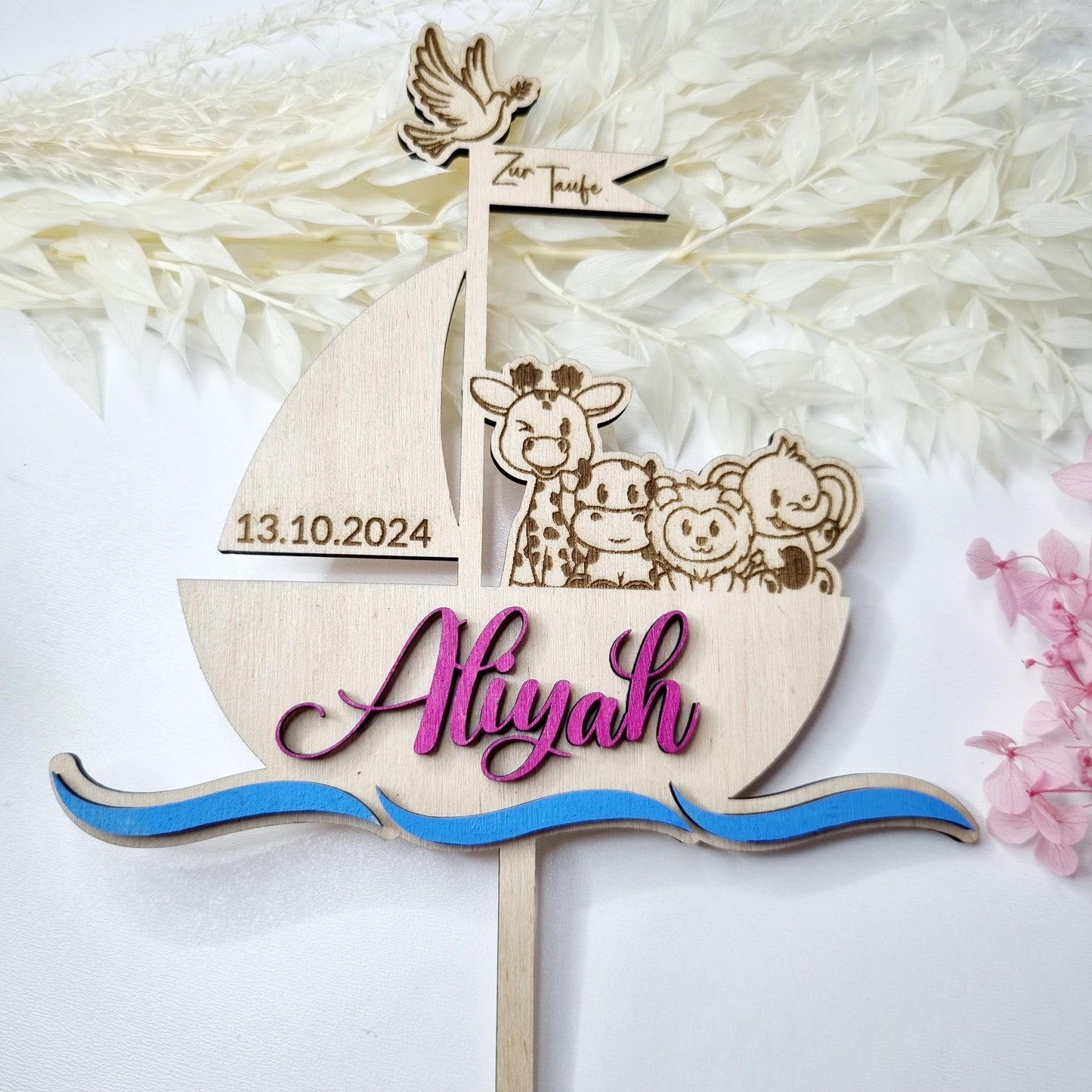 Cake-Topper für die Taufe: Arche-Design | Tortenstecker