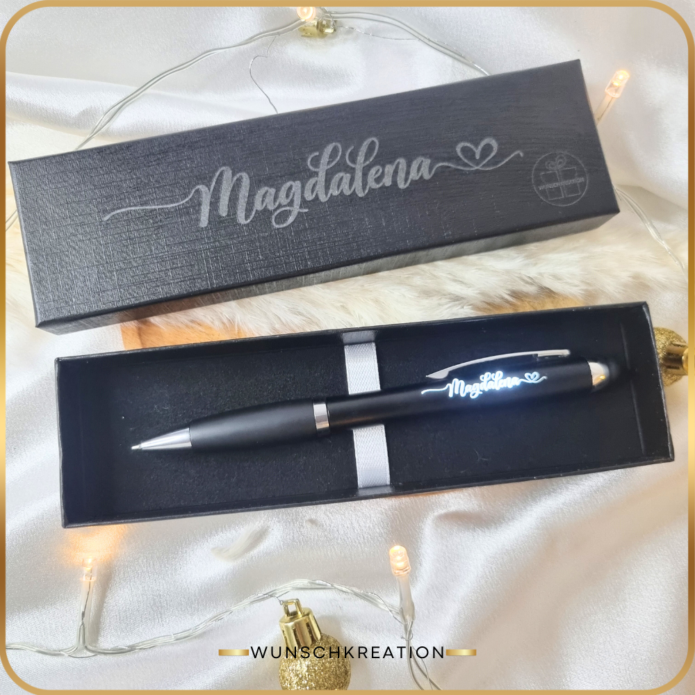 Personalisierter Leucht-Kugelschreiber mit Namen | LED Stylus Touch Pen | Graviertes Geschenk mit Farbwahl
