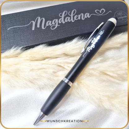 Personalisierter Leucht-Kugelschreiber mit Namen | LED Stylus Touch Pen | Graviertes Geschenk mit Farbwahl