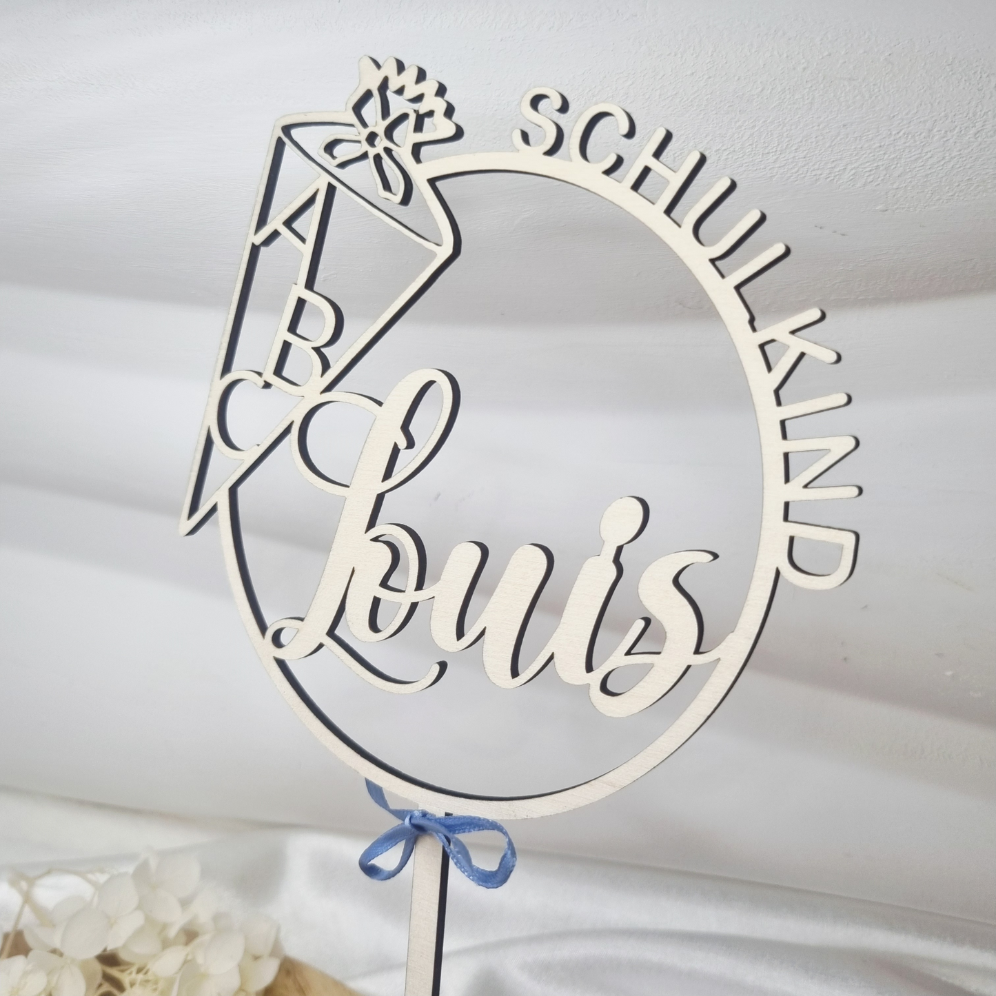 Personalisierter Cake Topper Einschulung aus Holz – mit Name & Schultüte | Tortenstecker Schulkind | Geschenk & Deko für Mädchen & Jungen