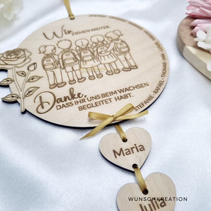 Personalisiertes Abschiedsgeschenk Holzschild – Für Krippe, Kindergarten oder Grundschule – Mit Namen & Herzen – Erzieherin – Lehrerin