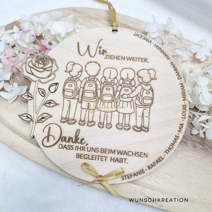 Personalisiertes Abschiedsgeschenk Holzschild – Für Krippe, Kindergarten oder Grundschule – Mit Namen & Herzen – Erzieherin – Lehrerin