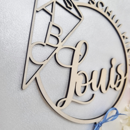 Personalisierter Cake Topper Einschulung aus Holz – mit Name & Schultüte | Tortenstecker Schulkind | Geschenk & Deko für Mädchen & Jungen
