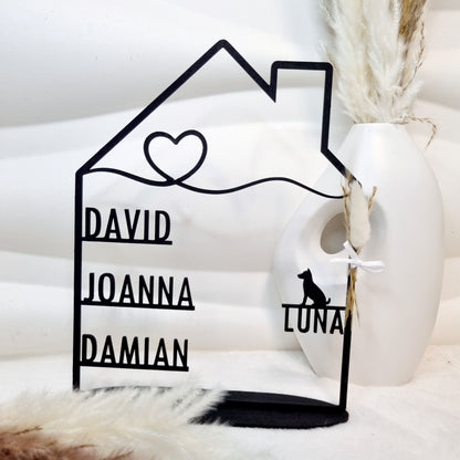 Haus mit Namen in schwarz |  personalisiert | Einzugsgeschenk | Türschild | Familie | Hochzeit | Hund | Katze