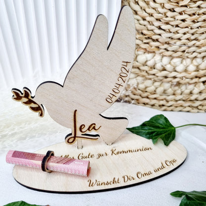 Geldgeschenk zur Kommunion/Taufe/Konfirmation | Taube | Personalisiert