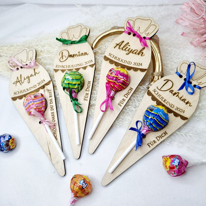 Einschulung | Schultüte | Lolli Halter | Schultüte aus Holz | Gastgeschenk