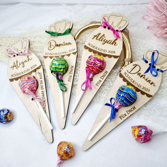 Einschulung | Schultüte | Lolli Halter | Schultüte aus Holz | Gastgeschenk