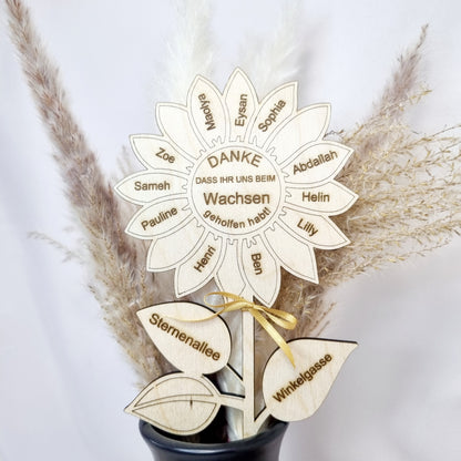 Blumenstecker Personalisiert | Blumenschild Danke | dass du MIR / UNS beim Wachsen geholfen hast | Abschiedsgeschenk Lehrer/in -Erzieher/in