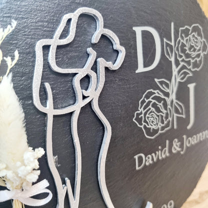 Personalisierte Schieferplatte – Hochzeit Geschenk, Empfangsschild mit Gravur & Trockenblumen