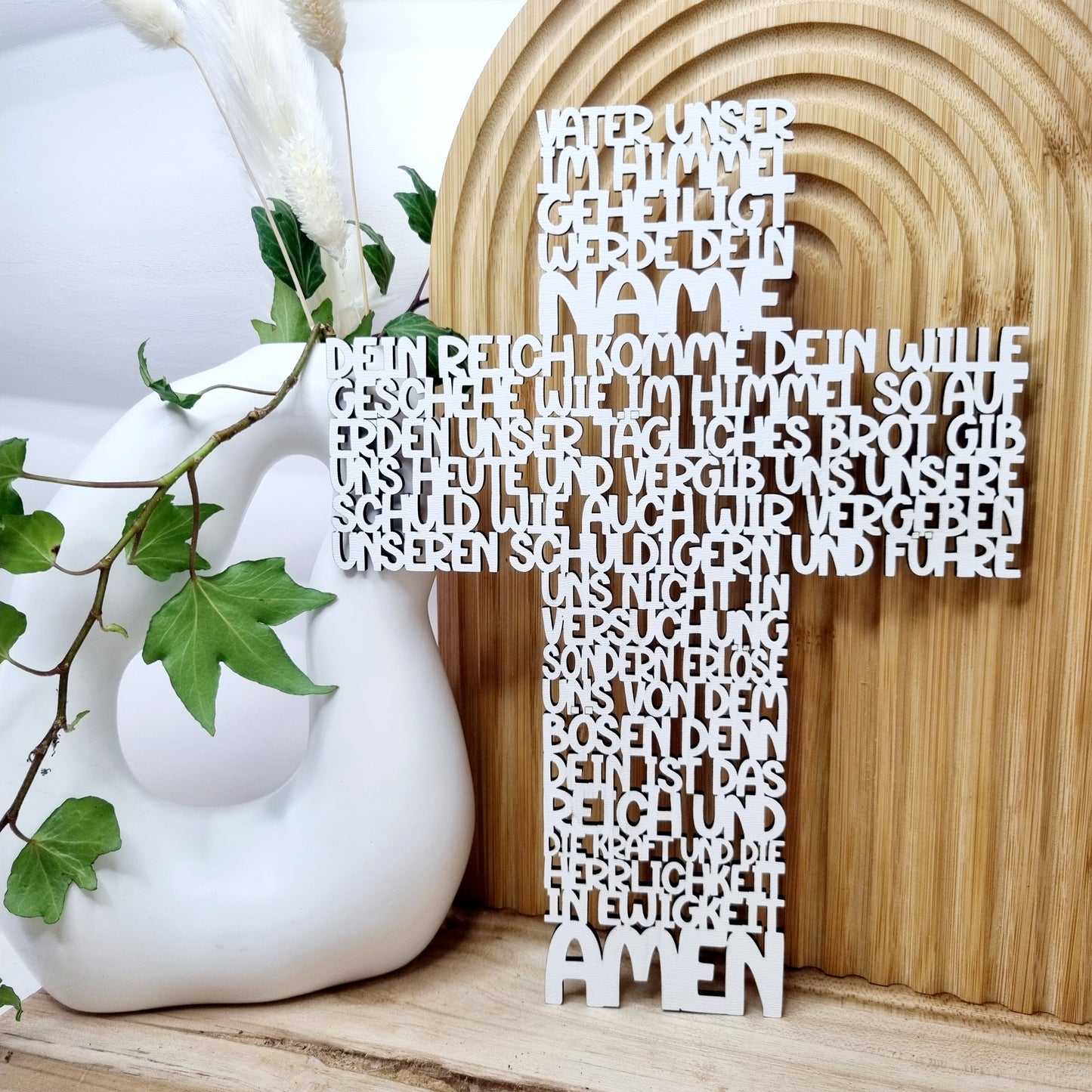 Kreuz Vater Unser zum Aufhängen– Einzigartiges Erinnerungsstück zur Taufe | Kommunion & Konfirmation | Holz | Gebet | Deutsch | Christen