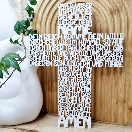 Kreuz Vater Unser zum Aufhängen– Einzigartiges Erinnerungsstück zur Taufe | Kommunion & Konfirmation | Holz | Gebet | Deutsch | Christen