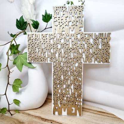 Kreuz Vater Unser zum Aufhängen– Einzigartiges Erinnerungsstück zur Taufe | Kommunion & Konfirmation | Holz | Gebet | Deutsch | Christen