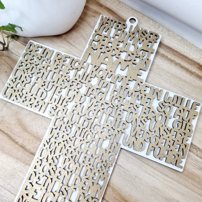 Geschenk zur Taufe | Kommunion & Konfirmation | Vater Unser | Kreuz | Holz | Gebet | Deutsch | Christen | Gold | Geschenkidee