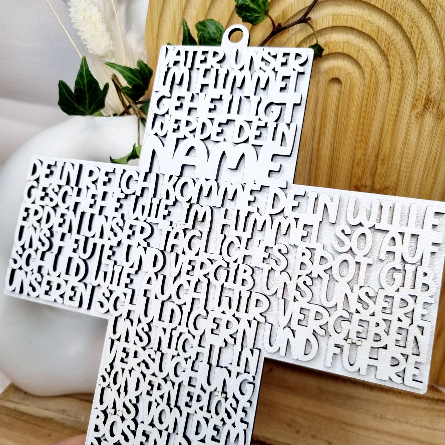 Kreuz Vater Unser zum Aufhängen– Einzigartiges Erinnerungsstück zur Taufe | Kommunion & Konfirmation | Holz | Gebet | Deutsch | Christen