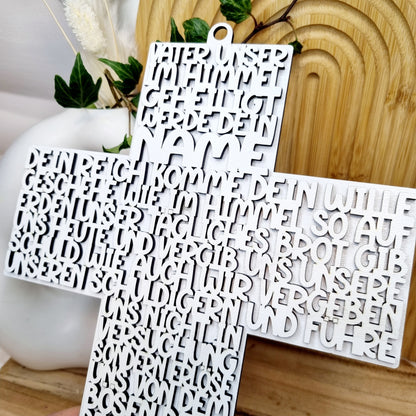 Kreuz Vater Unser zum Aufhängen– Einzigartiges Erinnerungsstück zur Taufe | Kommunion & Konfirmation | Holz | Gebet | Deutsch | Christen