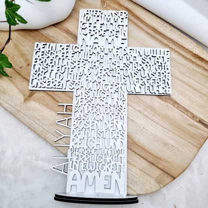 Geschenk zur Taufe | Kommunion & Konfirmation | Vater Unser | Kreuz | Holz | Gebet | Deutsch | Christen | Gold | Geschenkidee