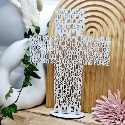 Geschenk zur Taufe | Kommunion & Konfirmation | Vater Unser | Kreuz | Holz | Gebet | Deutsch | Christen | Gold | Geschenkidee