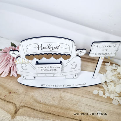Personalisiertes Geldgeschenk zur Hochzeit – Hochzeitsauto mit Gravur & Wunschtext | Geldgeschenk für Brautpaar | Hochzeit Deko Idee