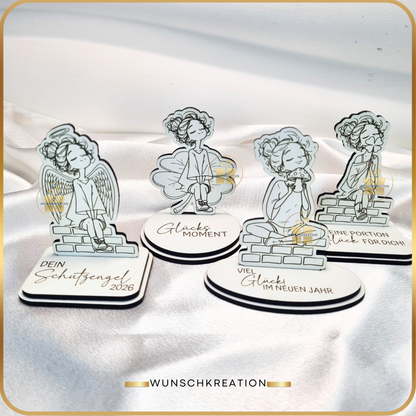 Handgezeichneter Frauen-Aufsteller aus MDF | Glücksbringer & Neujahrsdeko | 4 Motive und 15 Sprüche | Geschenkidee, Mitbringsel, Engel