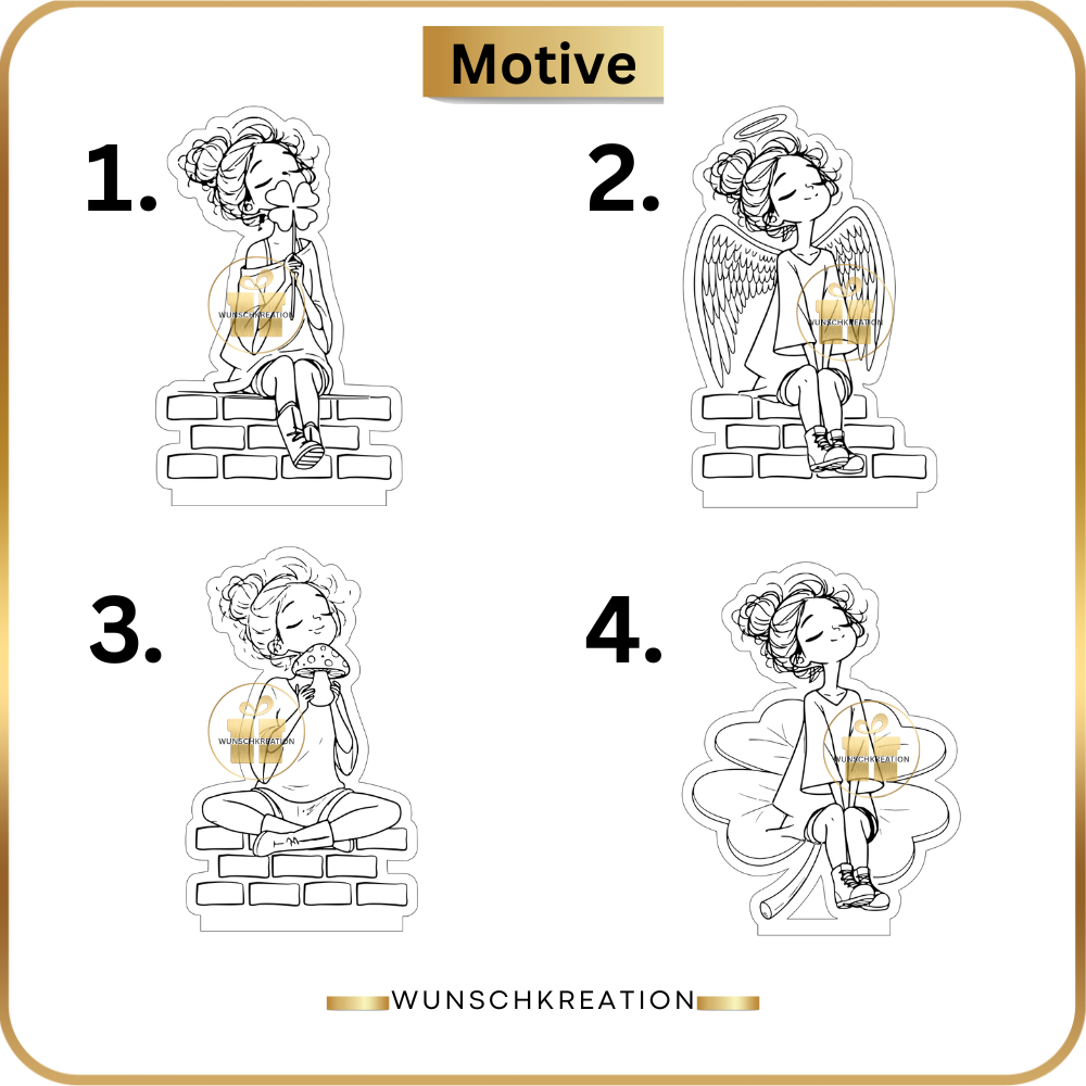 Handgezeichneter Frauen-Aufsteller aus MDF | Glücksbringer & Neujahrsdeko | 4 Motive und 15 Sprüche | Geschenkidee, Mitbringsel, Engel