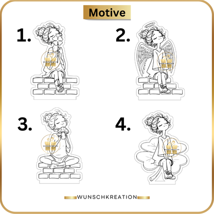 Handgezeichneter Frauen-Aufsteller aus MDF | Glücksbringer & Neujahrsdeko | 4 Motive und 15 Sprüche | Geschenkidee, Mitbringsel, Engel