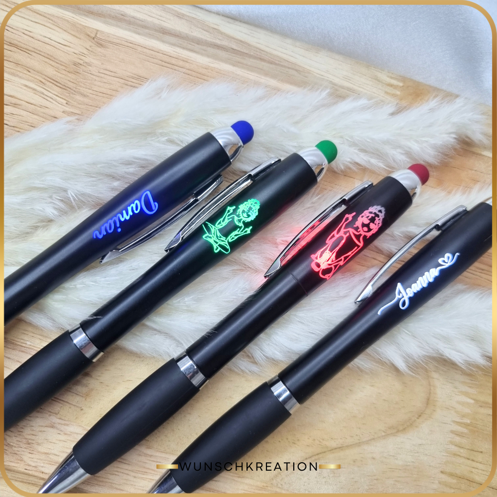 Personalisierter Leucht-Kugelschreiber mit Namen | LED Stylus Touch Pen | Graviertes Geschenk mit Farbwahl