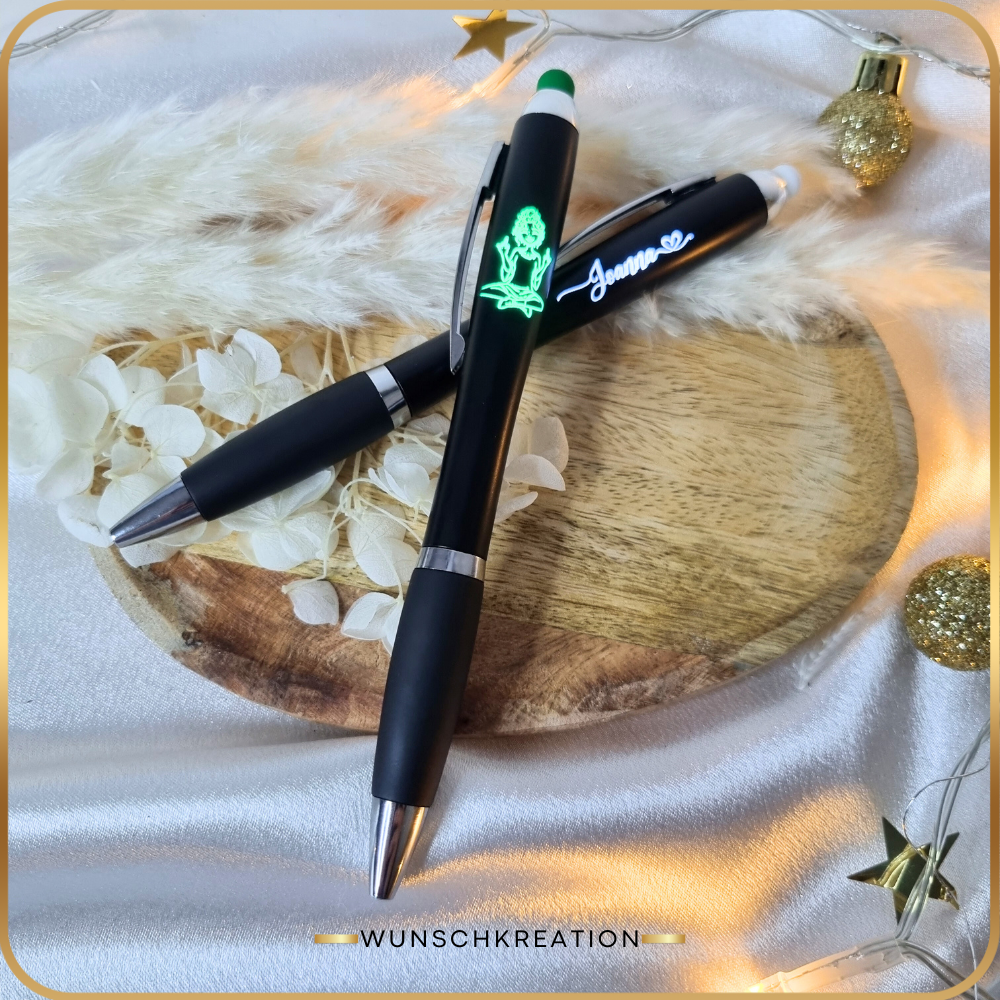 Personalisierter Leucht-Kugelschreiber mit Namen | LED Stylus Touch Pen | Graviertes Geschenk mit Farbwahl