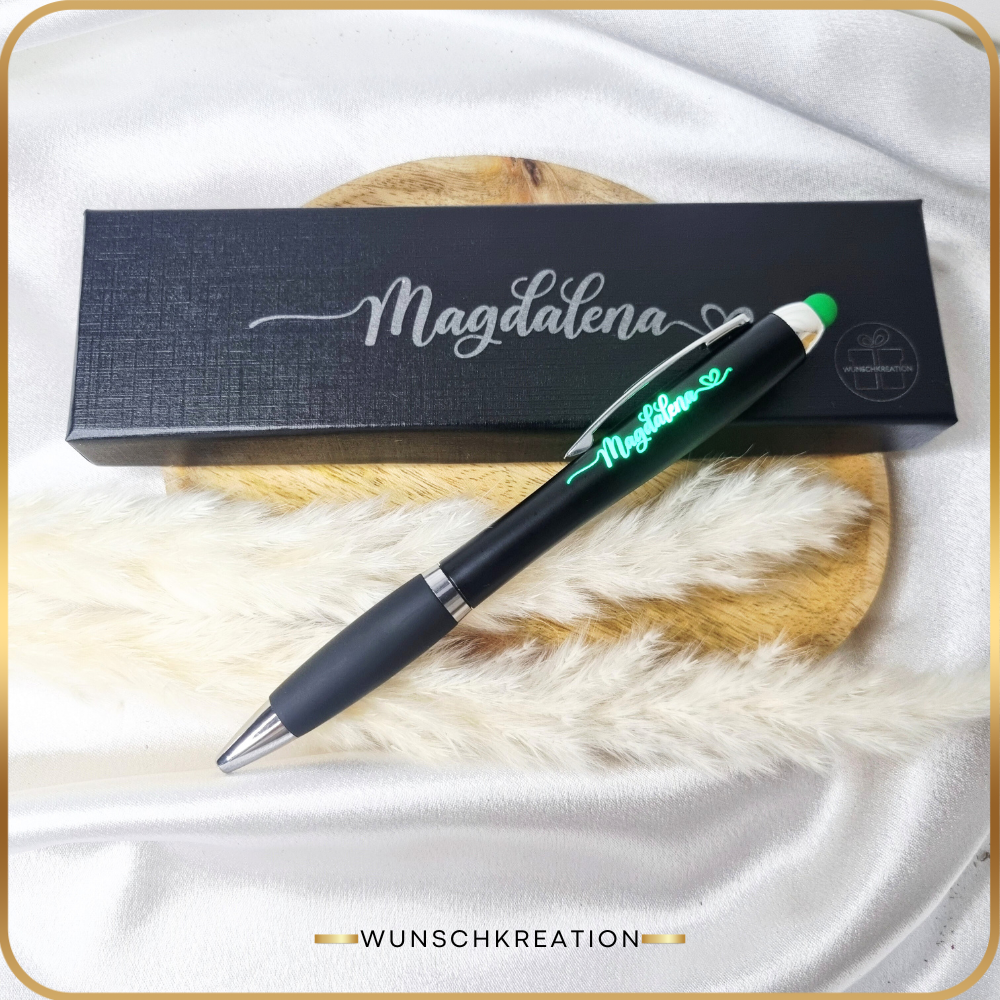 Personalisierter Leucht-Kugelschreiber mit Namen | LED Stylus Touch Pen | Graviertes Geschenk mit Farbwahl