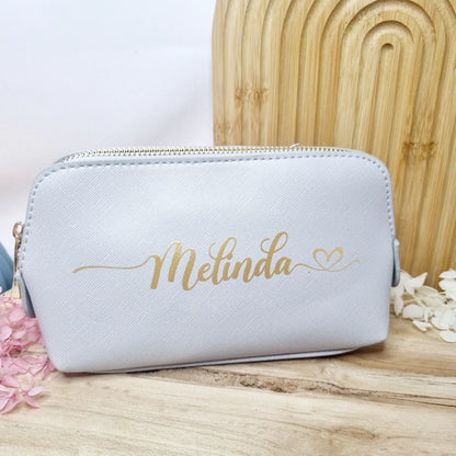 Personalisierte Kosmetiktasche aus PU-Leder – Grau