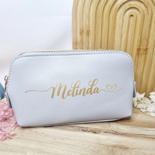 Personalisierte Kosmetiktasche aus PU-Leder – Grau